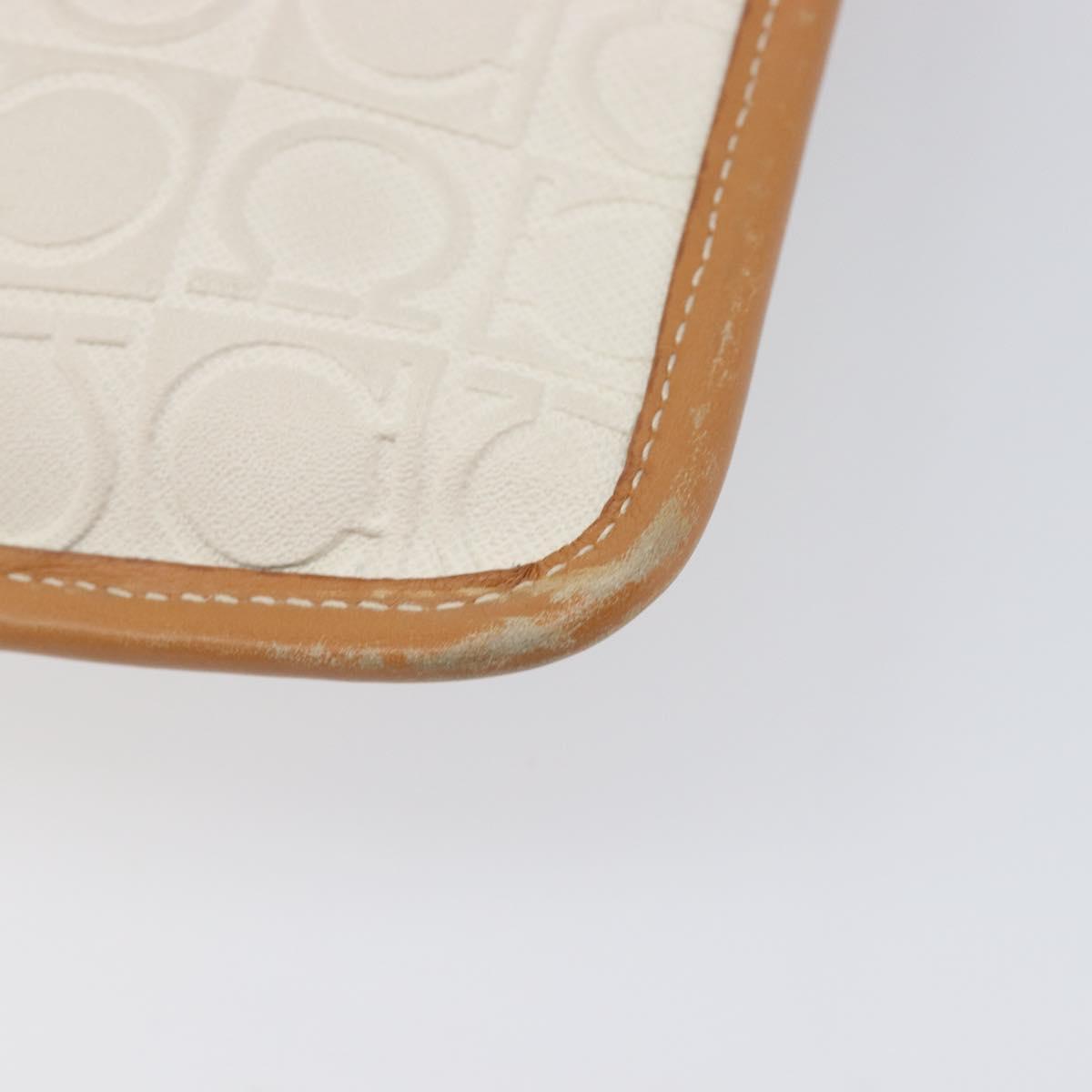 Salvatore Ferragamo Gancini Shoulder Bag Leather White Gold Tone Auth BA16841