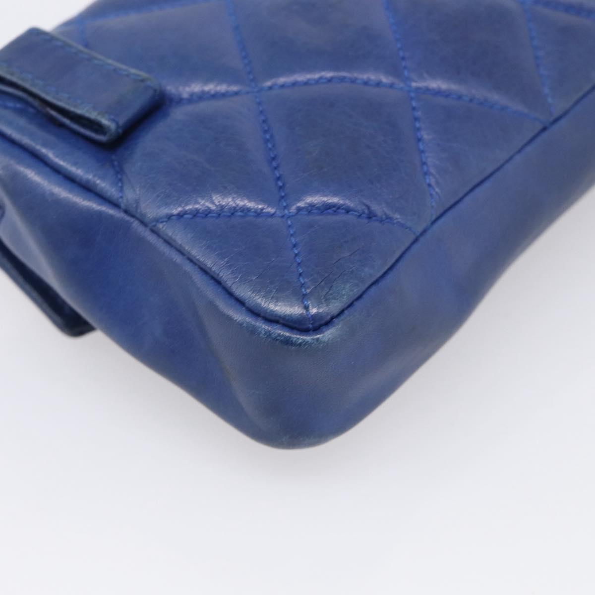 CHANEL Matelasse Waist Bag Lamb Skin Blue Gold Tone CC Auth BA16842