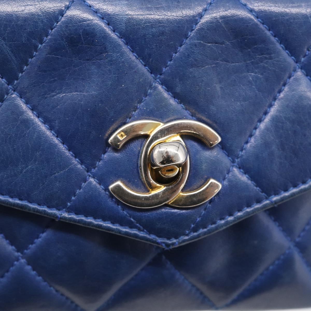 CHANEL Matelasse Waist Bag Lamb Skin Blue Gold Tone CC Auth BA16842