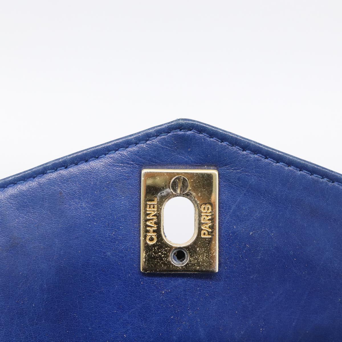 CHANEL Matelasse Waist Bag Lamb Skin Blue Gold Tone CC Auth BA16842