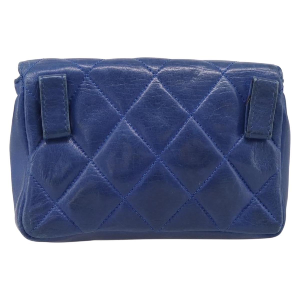 CHANEL Matelasse Waist Bag Lamb Skin Blue Gold Tone CC Auth BA16842