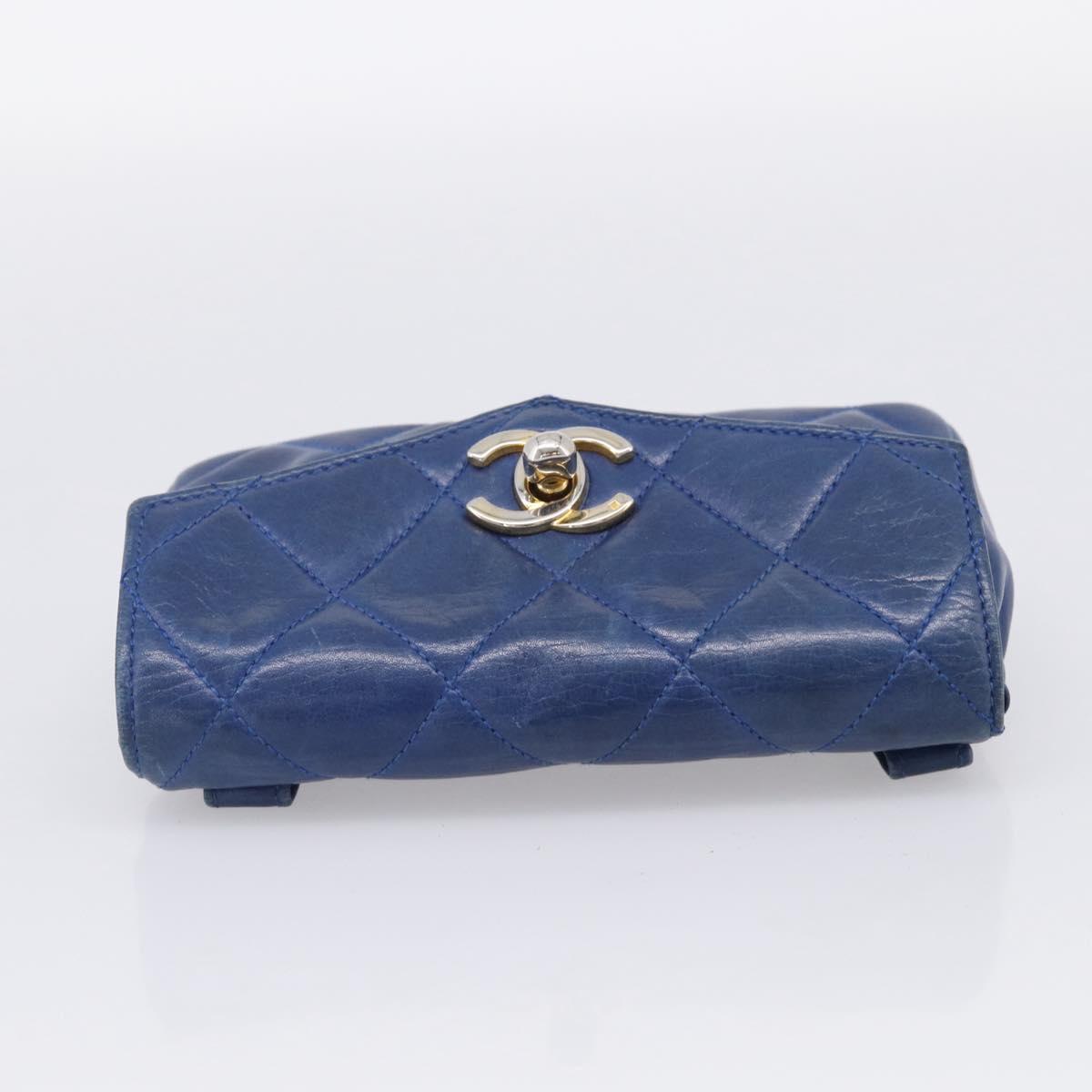 CHANEL Matelasse Waist Bag Lamb Skin Blue Gold Tone CC Auth BA16842