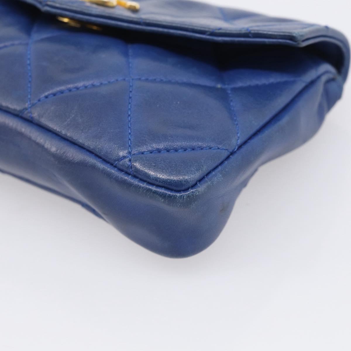 CHANEL Matelasse Waist Bag Lamb Skin Blue Gold Tone CC Auth BA16842