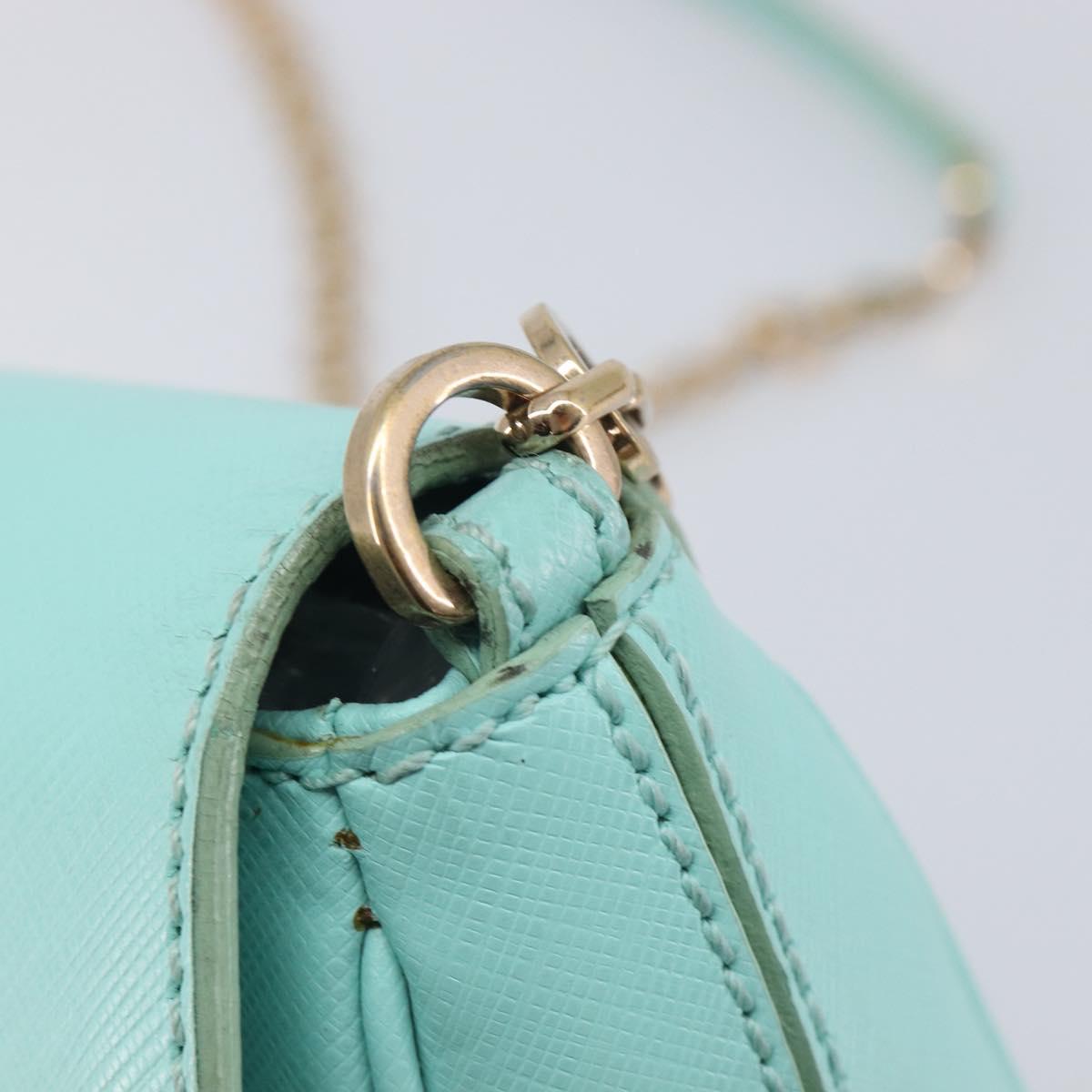 Salvatore Ferragamo Gancini Chain Shoulder Bag Leather Light Blue Auth BA16843A