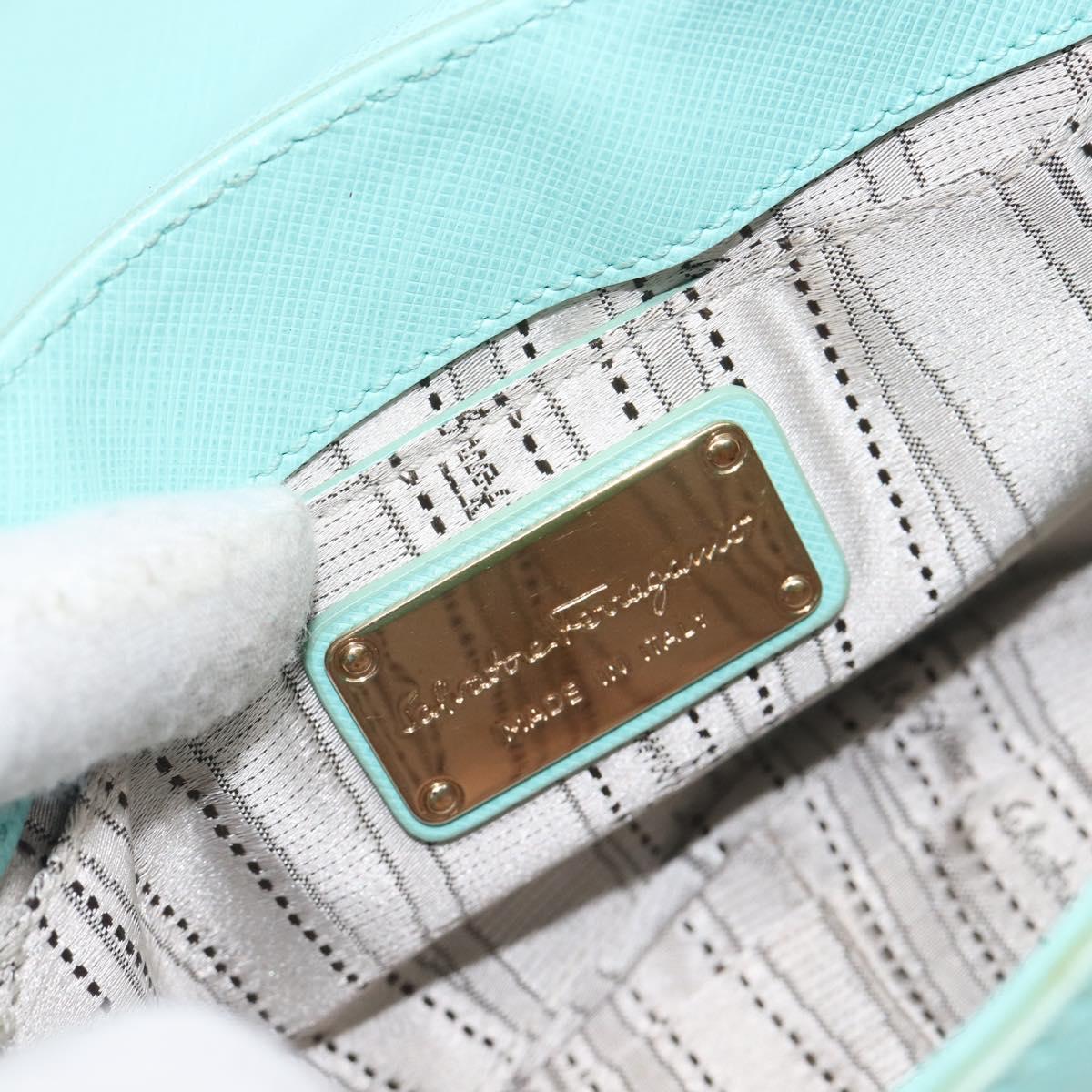 Salvatore Ferragamo Gancini Chain Shoulder Bag Leather Light Blue Auth BA16843A