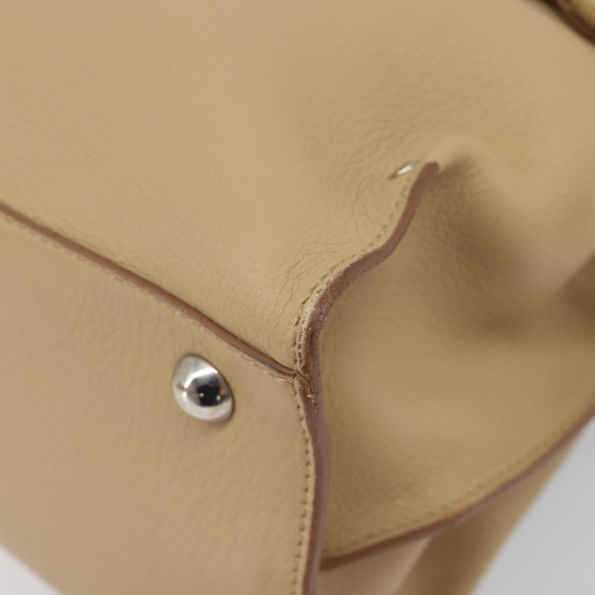 Salvatore Ferragamo Gancini Hand Bag Leather Beige Silver Auth BA16845A