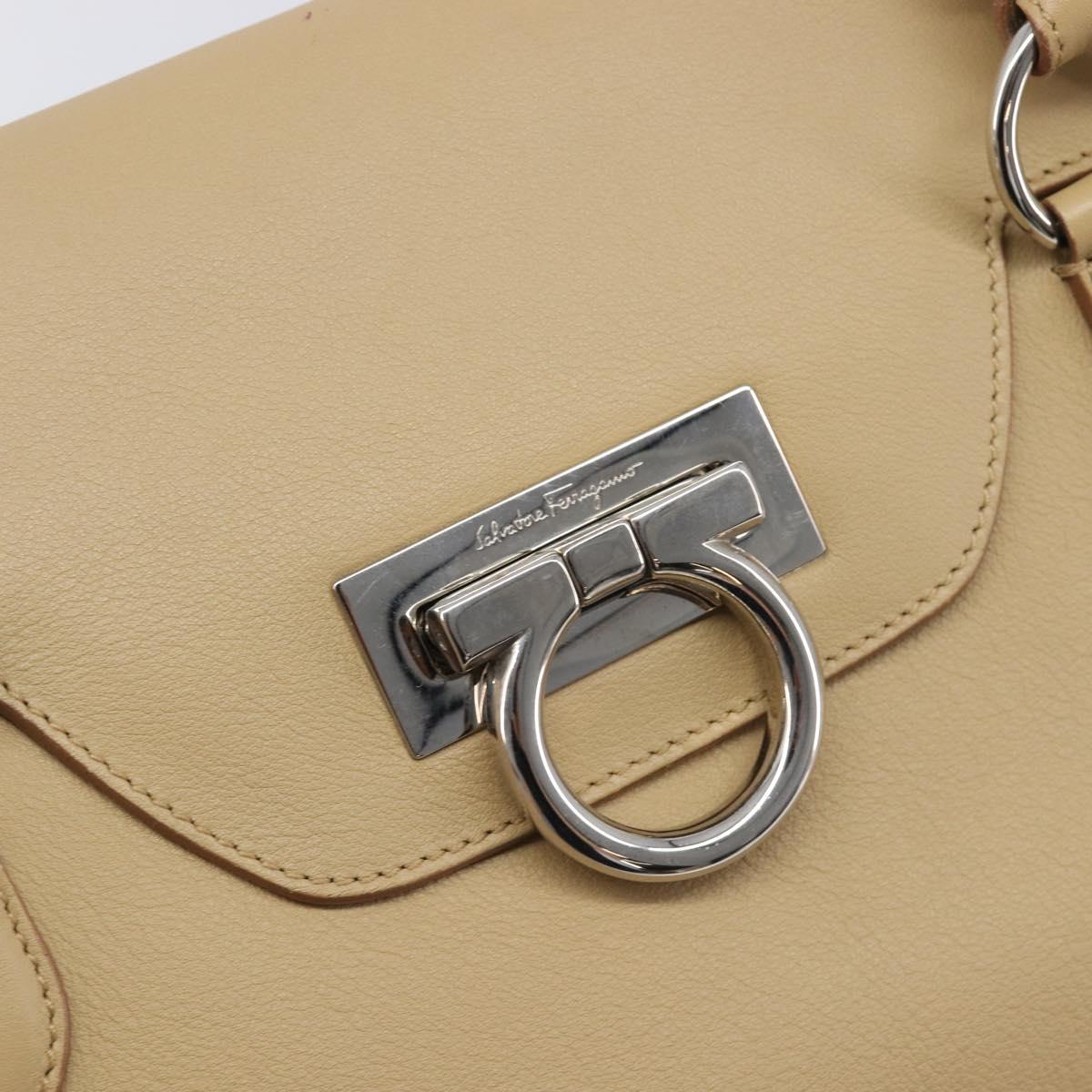 Salvatore Ferragamo Gancini Hand Bag Leather Beige Silver Auth BA16845A