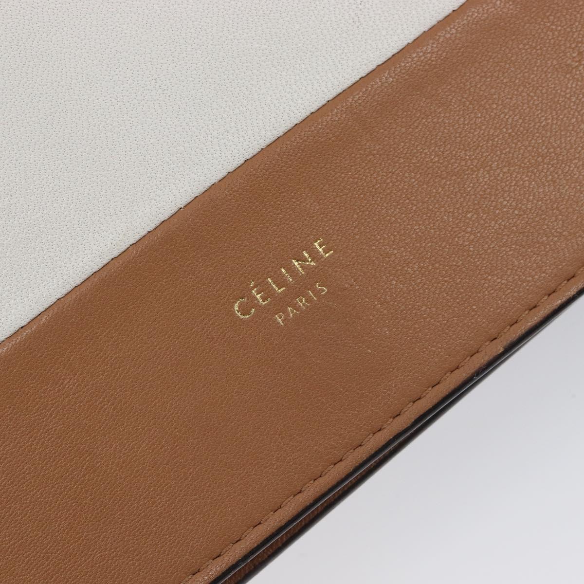 CELINE Frame Evening Clutch Shoulder Bag Leather Beige Gold Tone Auth BA16846A