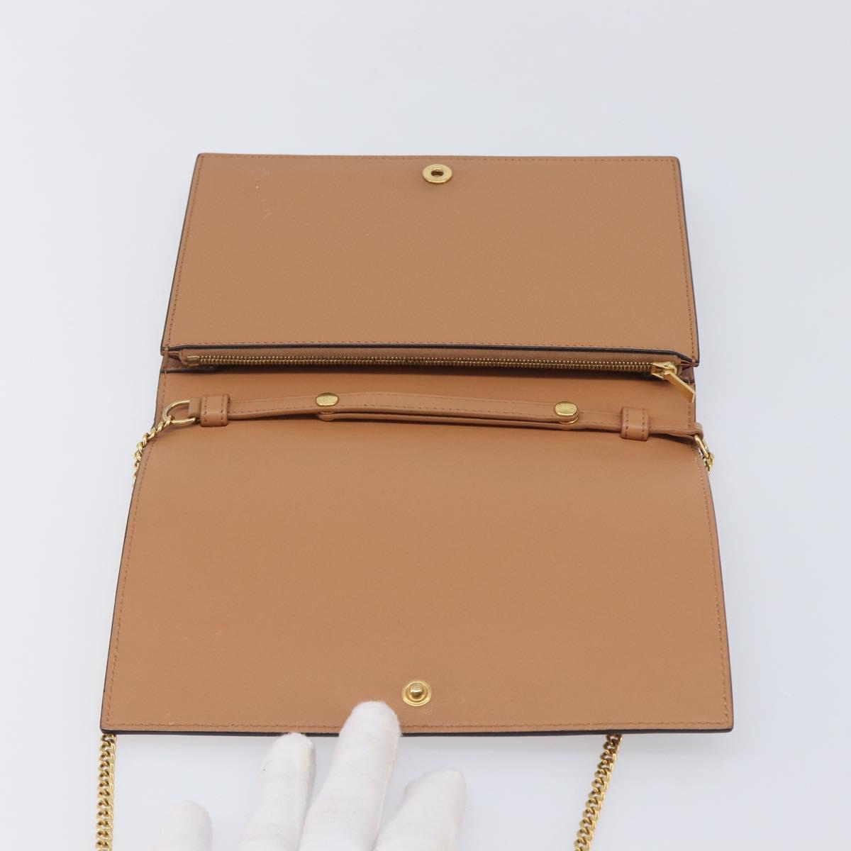 CELINE Frame Evening Clutch Shoulder Bag Leather Beige Gold Tone Auth BA16846A