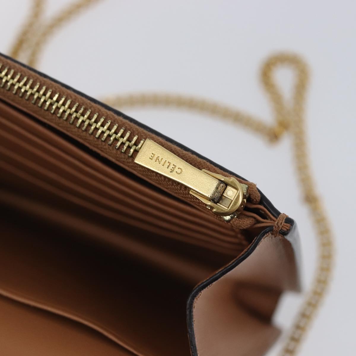 CELINE Frame Evening Clutch Shoulder Bag Leather Beige Gold Tone Auth BA16846A