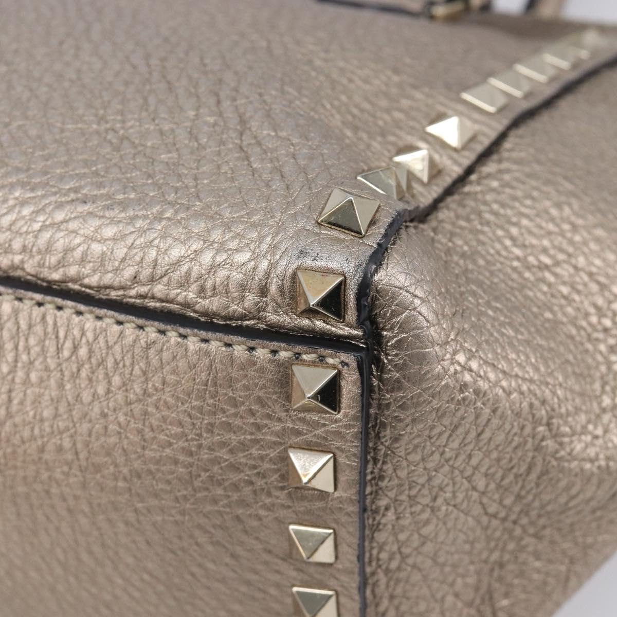 Valentino Rock Studs Hand Bag Leather 2way Gold Auth BA16848
