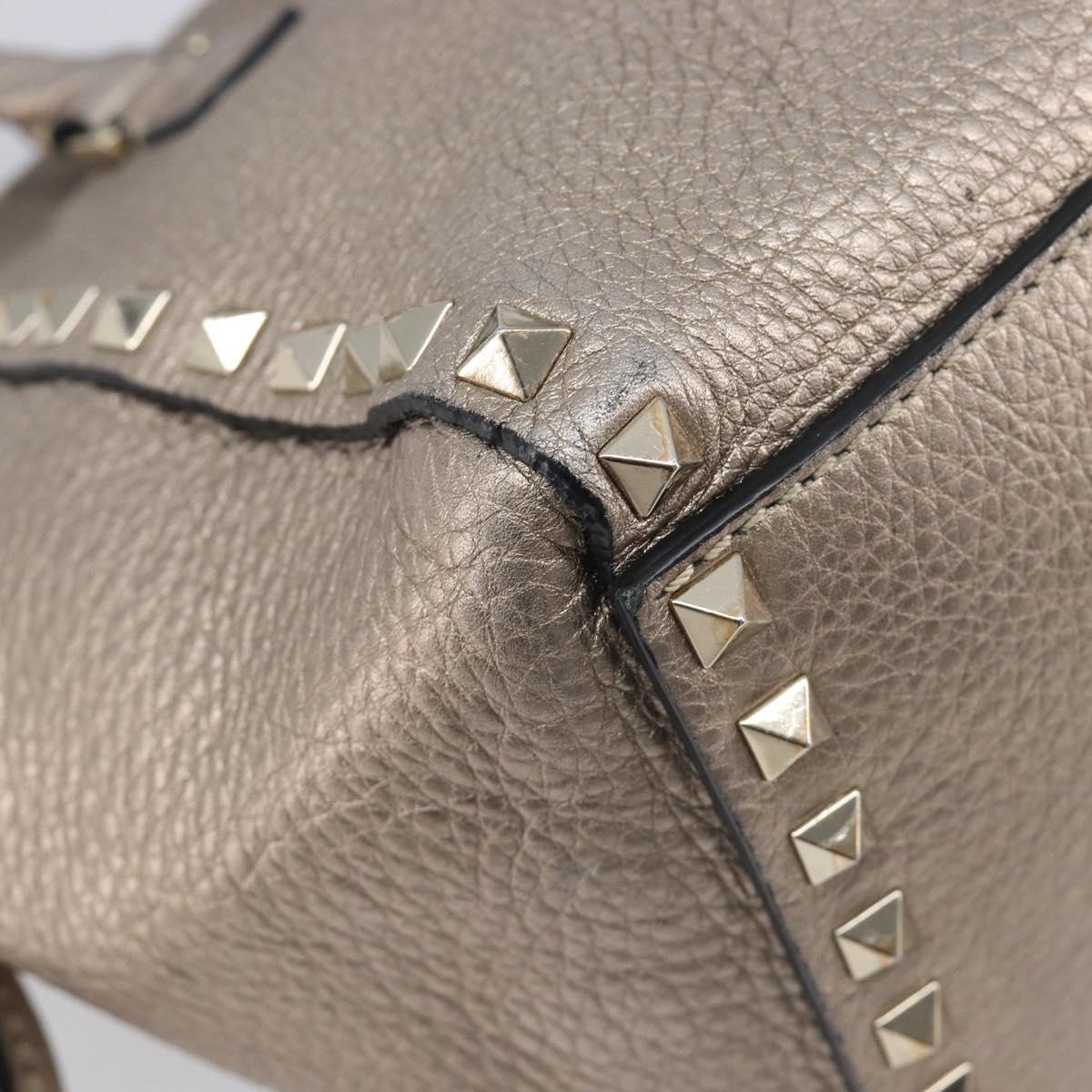 Valentino Rock Studs Hand Bag Leather 2way Gold Auth BA16848