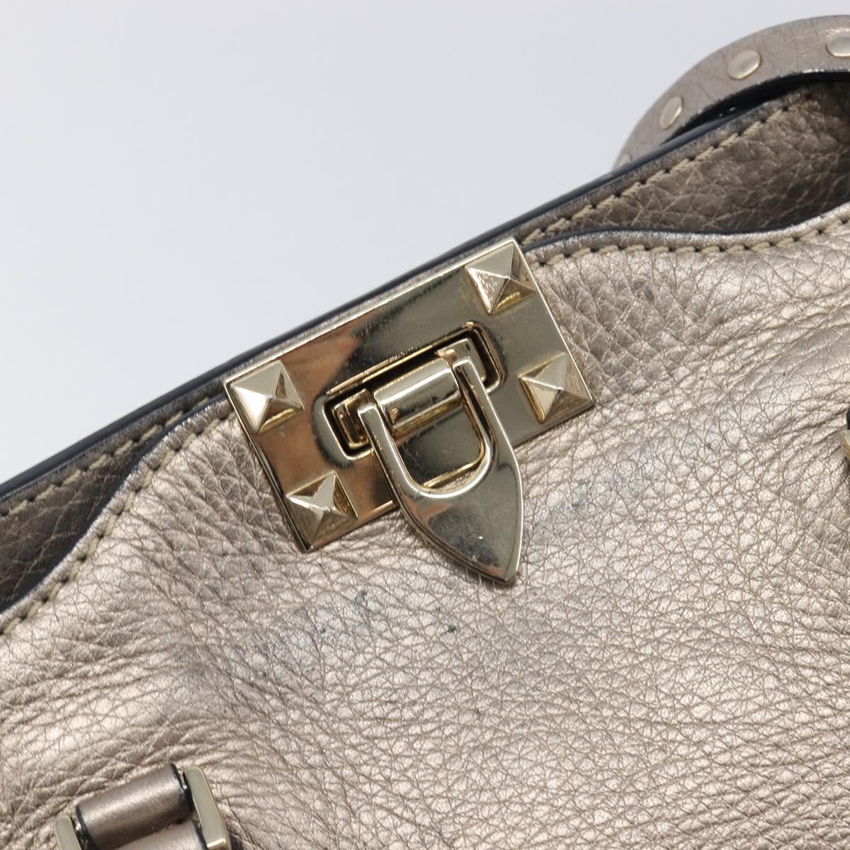 Valentino Rock Studs Hand Bag Leather 2way Gold Auth BA16848