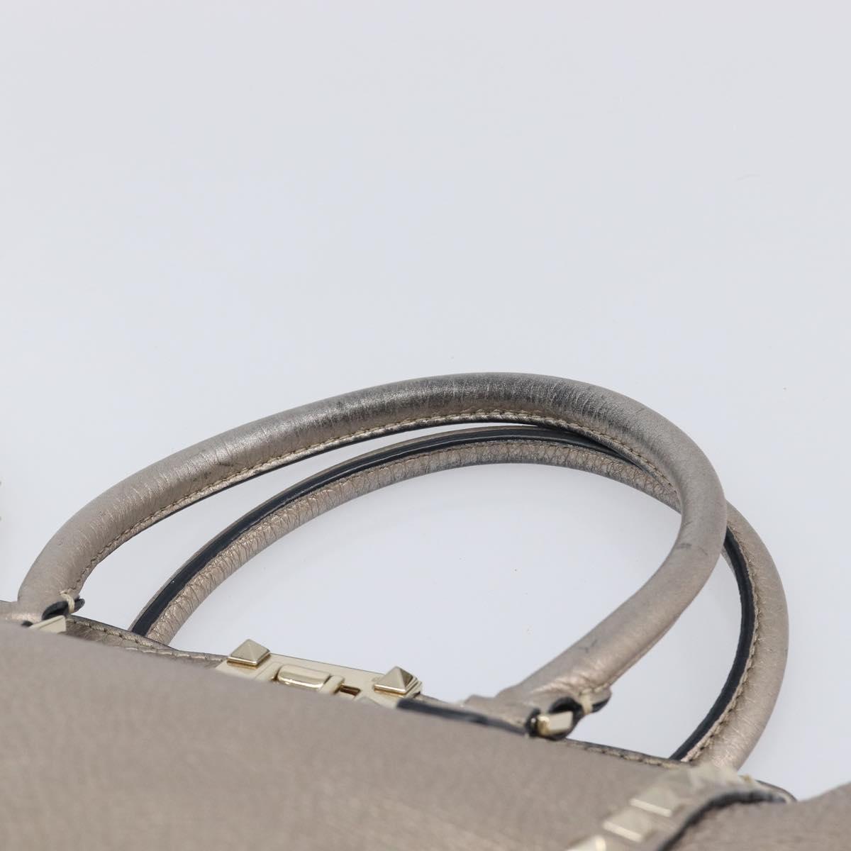 Valentino Rock Studs Hand Bag Leather 2way Gold Auth BA16848