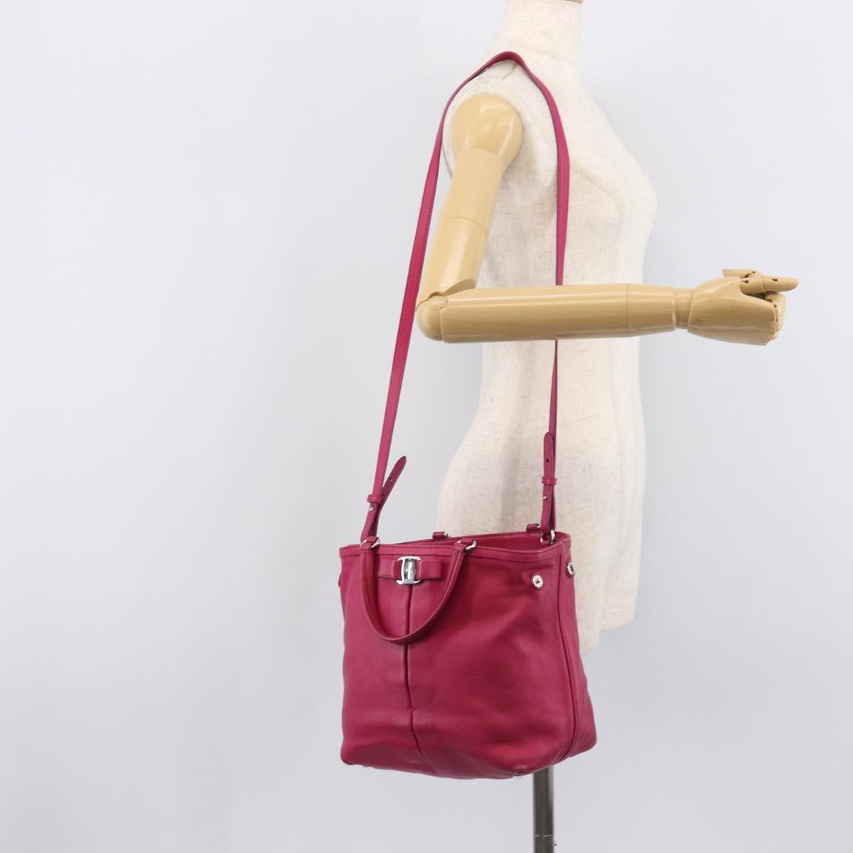 Salvatore Ferragamo Vala Hand Bag Leather 2way Pink Silver Auth BA16849A