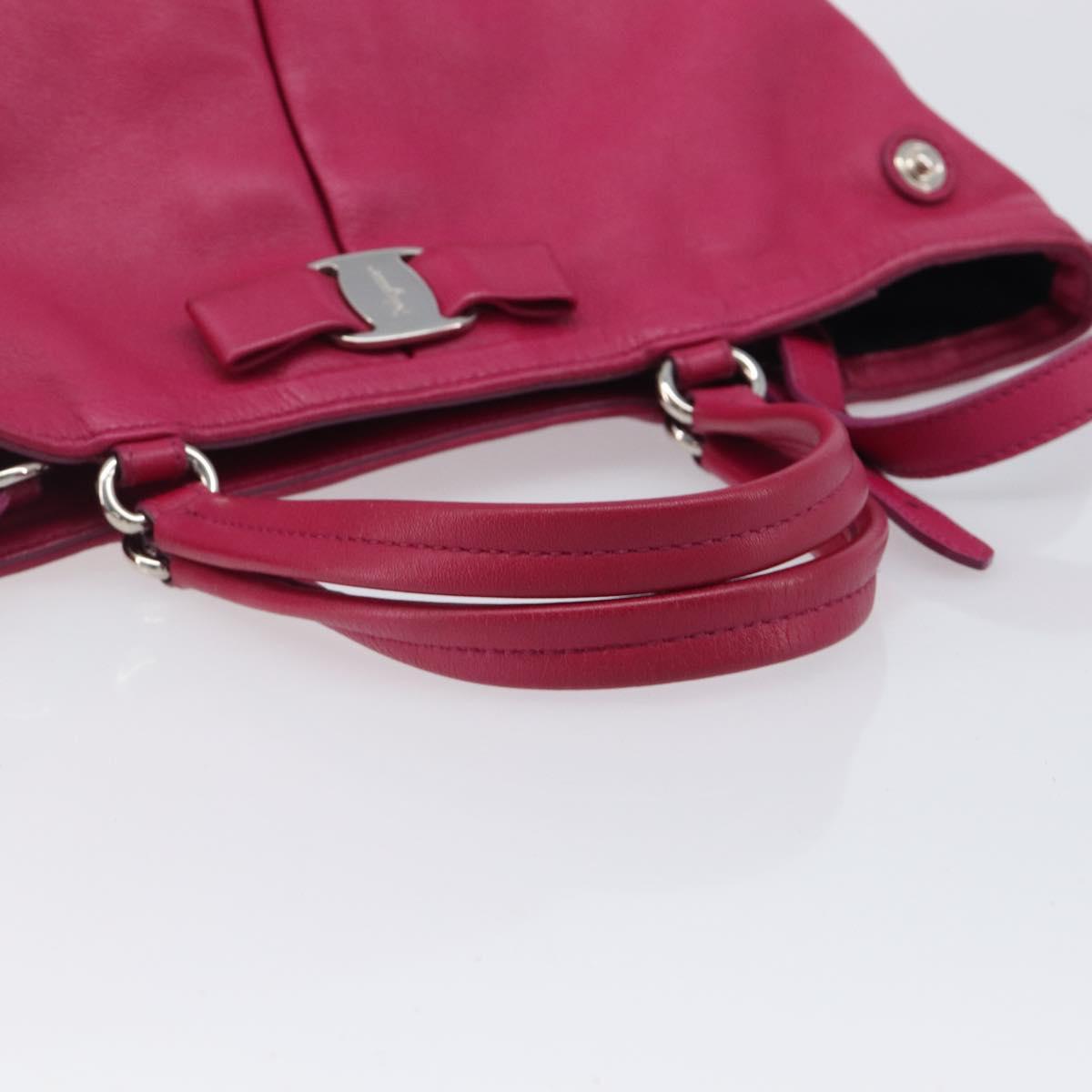 Salvatore Ferragamo Vala Hand Bag Leather 2way Pink Silver Auth BA16849A