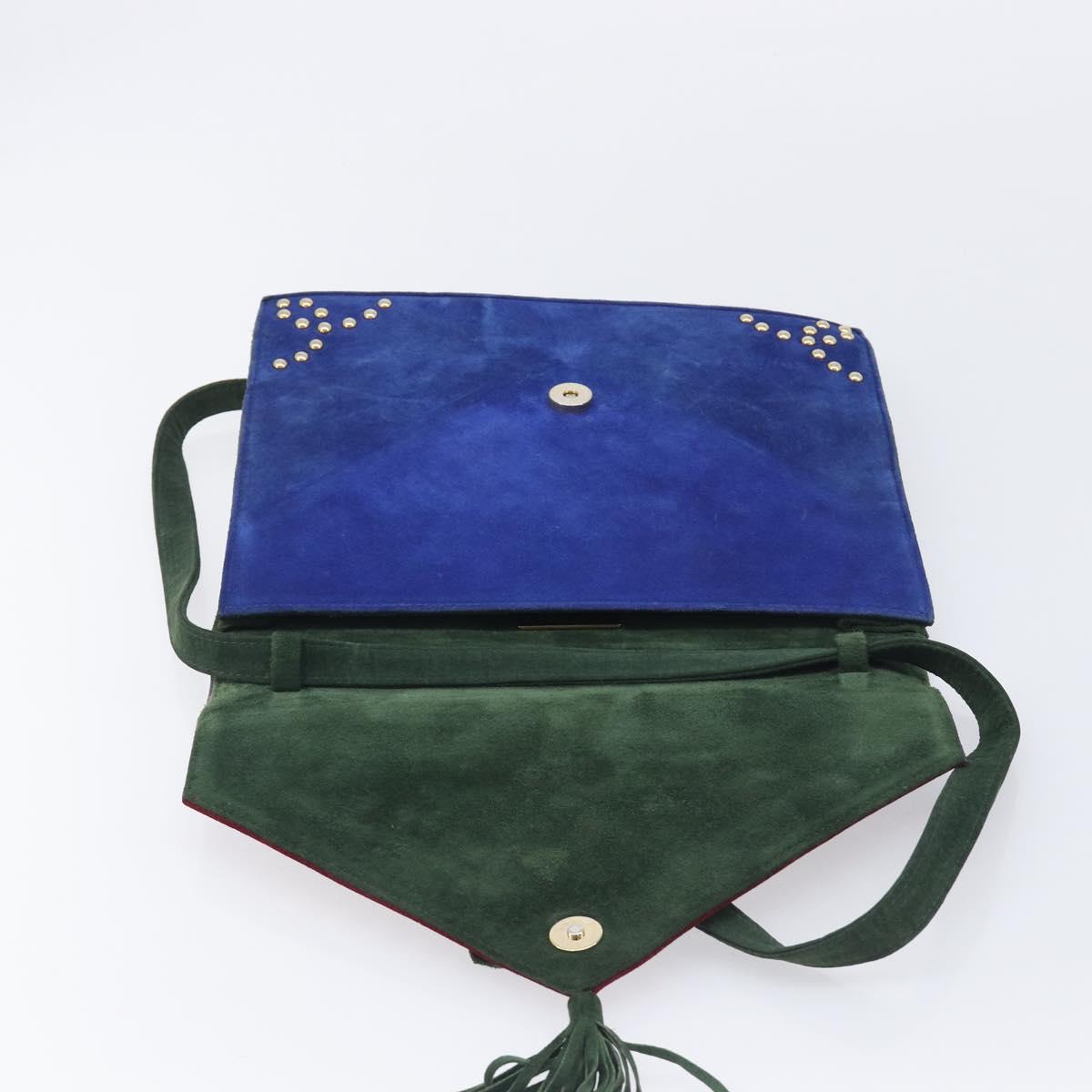 Saint Laurent Studs Shoulder Bag Suede Blue Gold Tone Auth BA16851