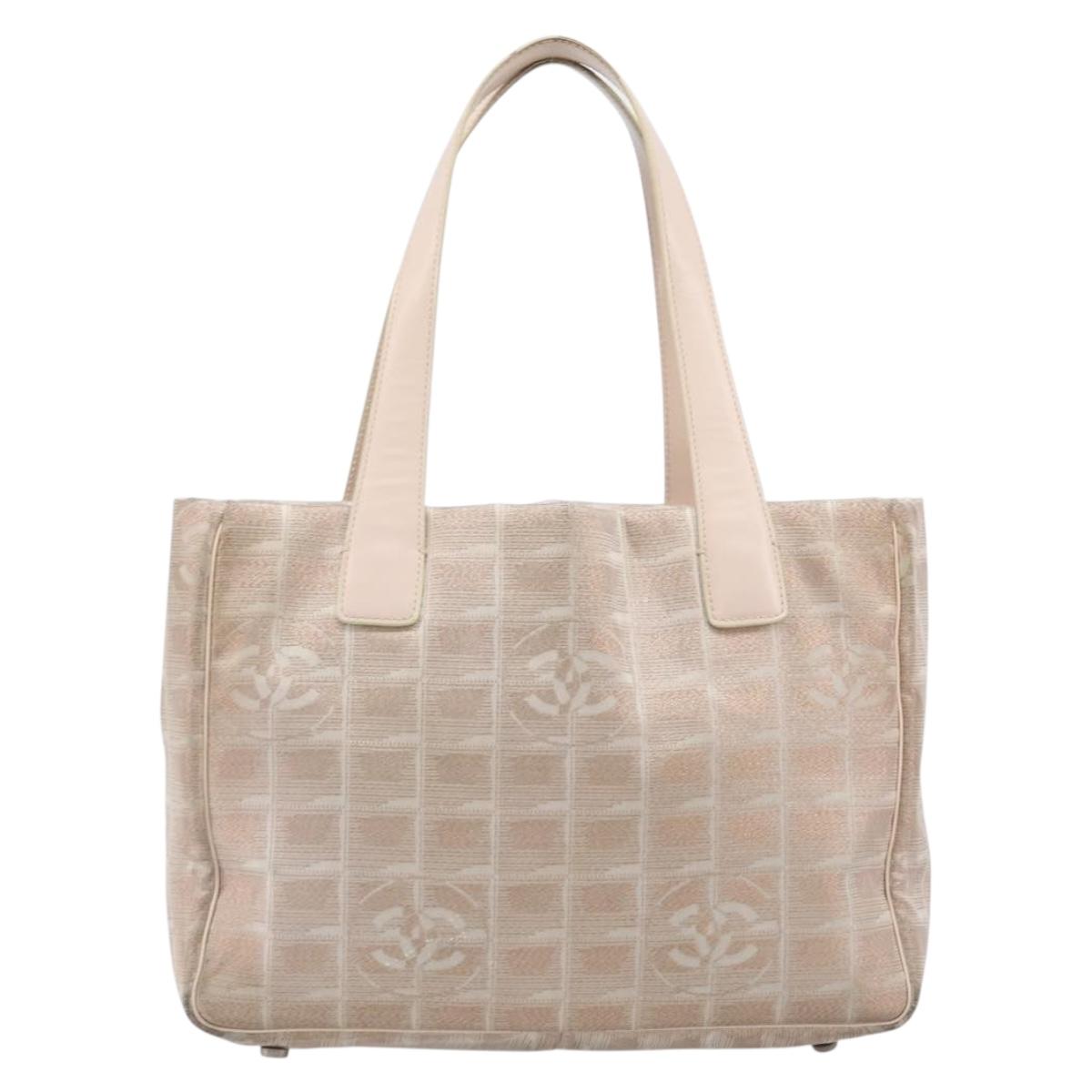 CHANEL New Travel Line Hand Bag Canvas Gold CC Auth BA16853