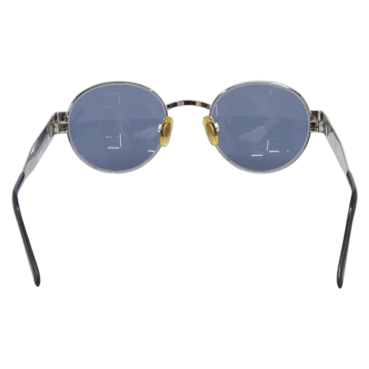 CHANEL Sunglasses Metal Silver Black CC Auth BA16858