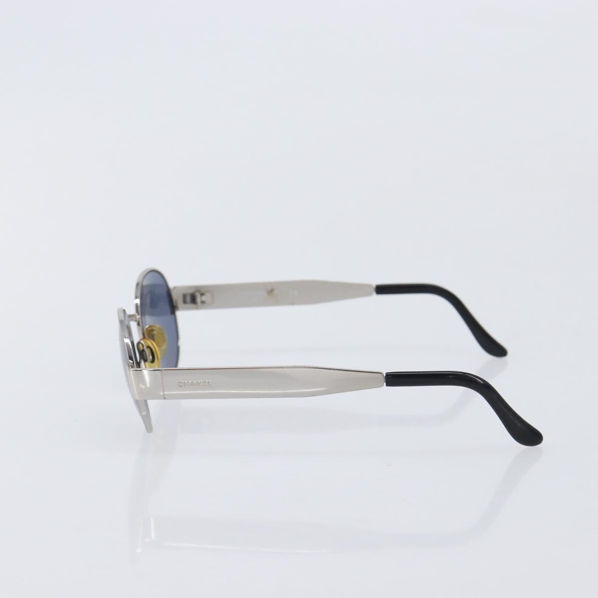 CHANEL Sunglasses Metal Silver Black CC Auth BA16858