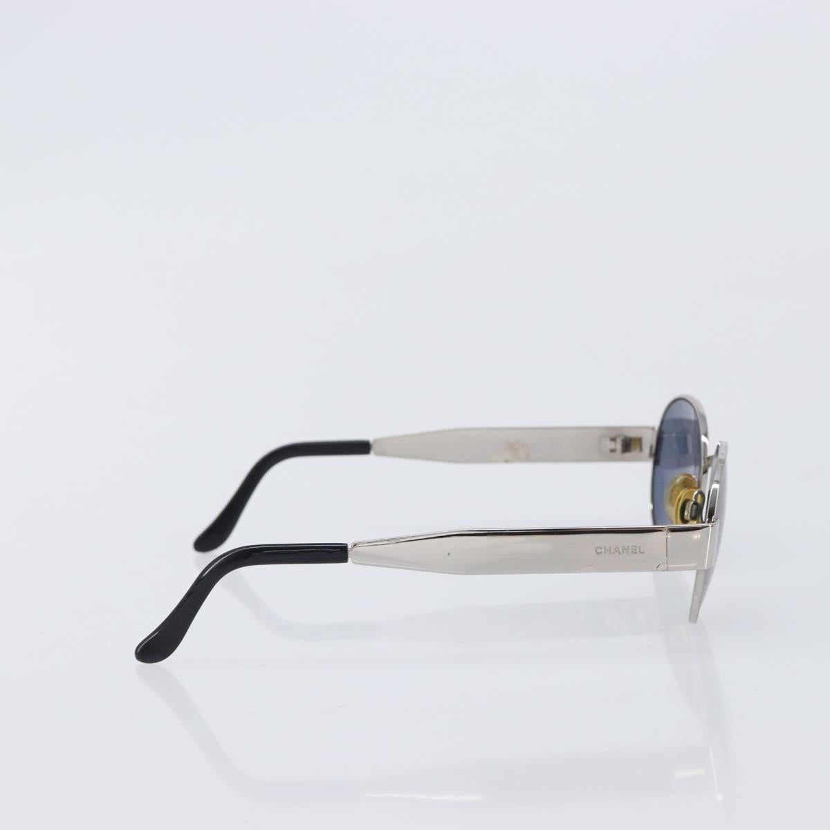 CHANEL Sunglasses Metal Silver Black CC Auth BA16858