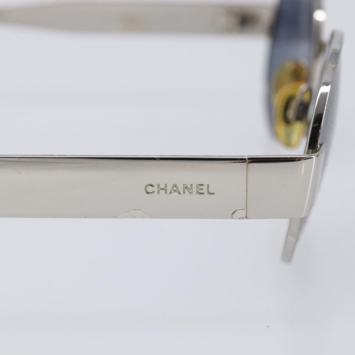 CHANEL Sunglasses Metal Silver Black CC Auth BA16858