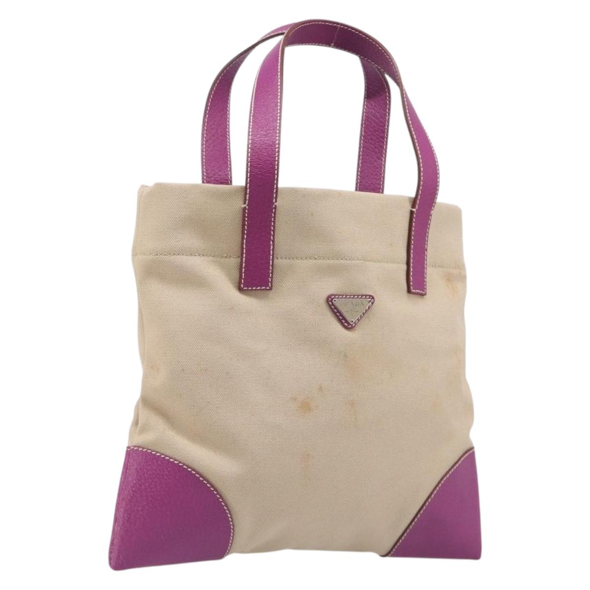 PRADA Hand Bag Canvas Beige Purple Auth BA16859