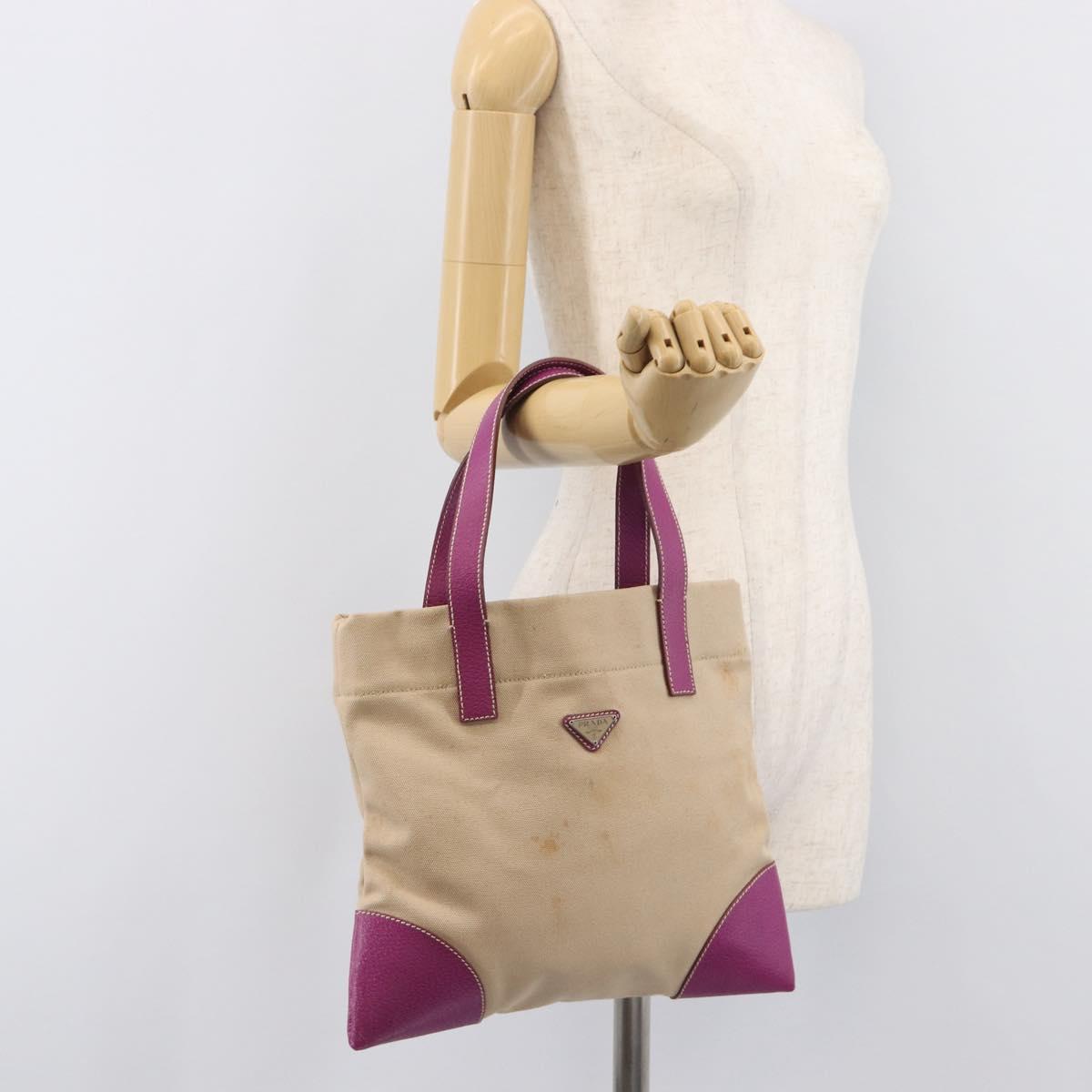 PRADA Hand Bag Canvas Beige Purple Auth BA16859