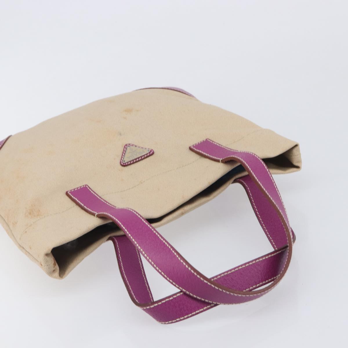 PRADA Hand Bag Canvas Beige Purple Auth BA16859