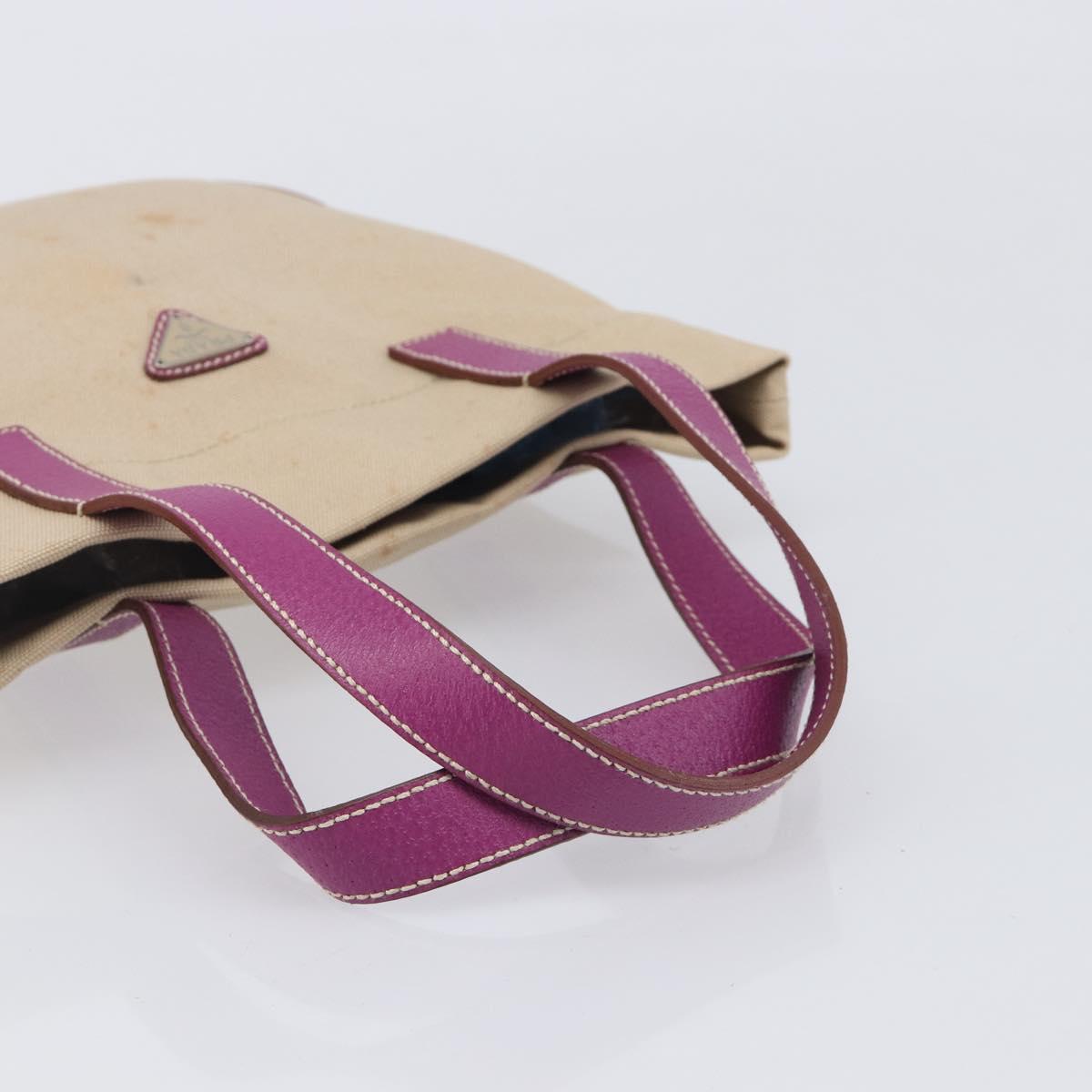 PRADA Hand Bag Canvas Beige Purple Auth BA16859