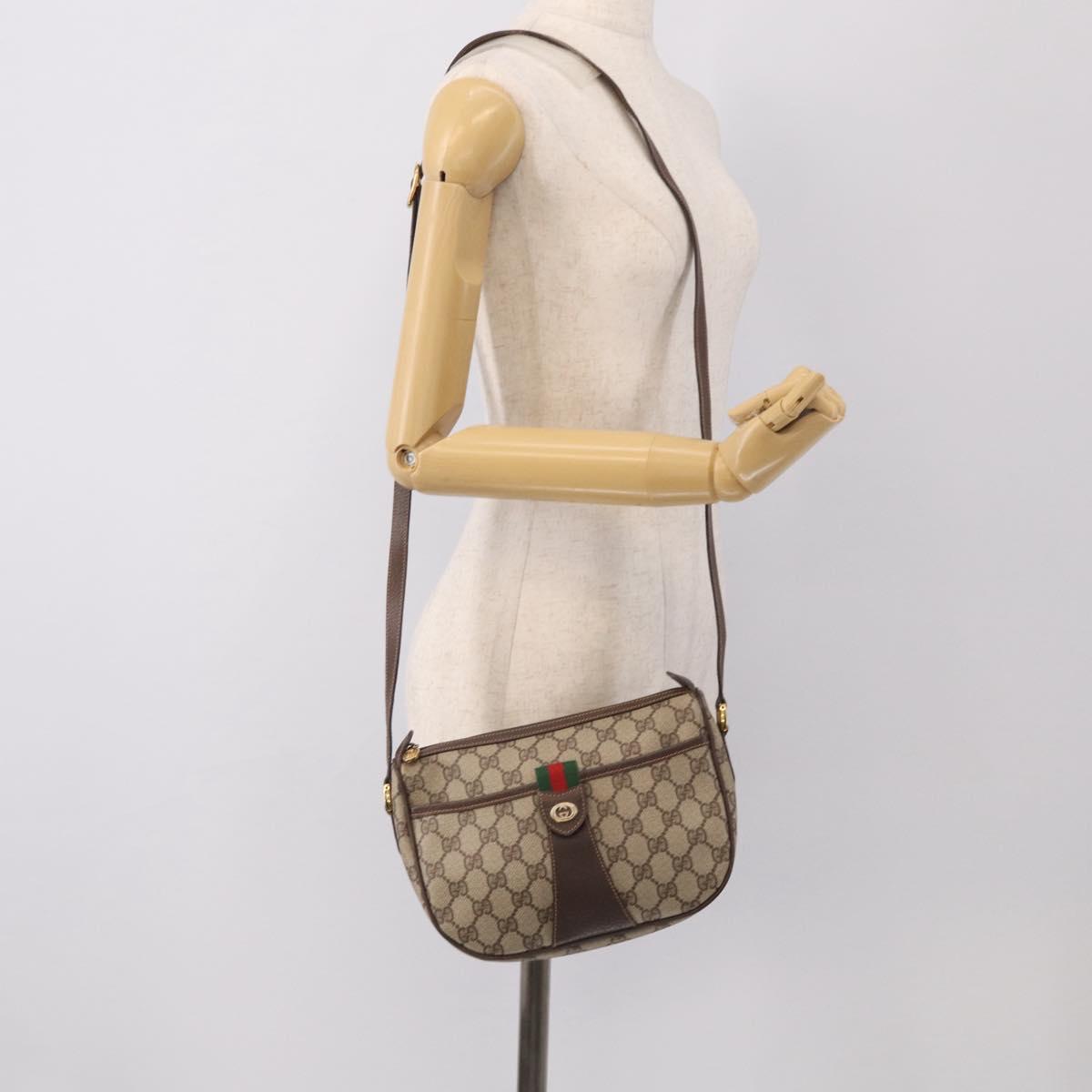 GUCCI GG Supreme Web Sherry Line Shoulder Bag PVC Beige 89 02 032 Auth BA16860
