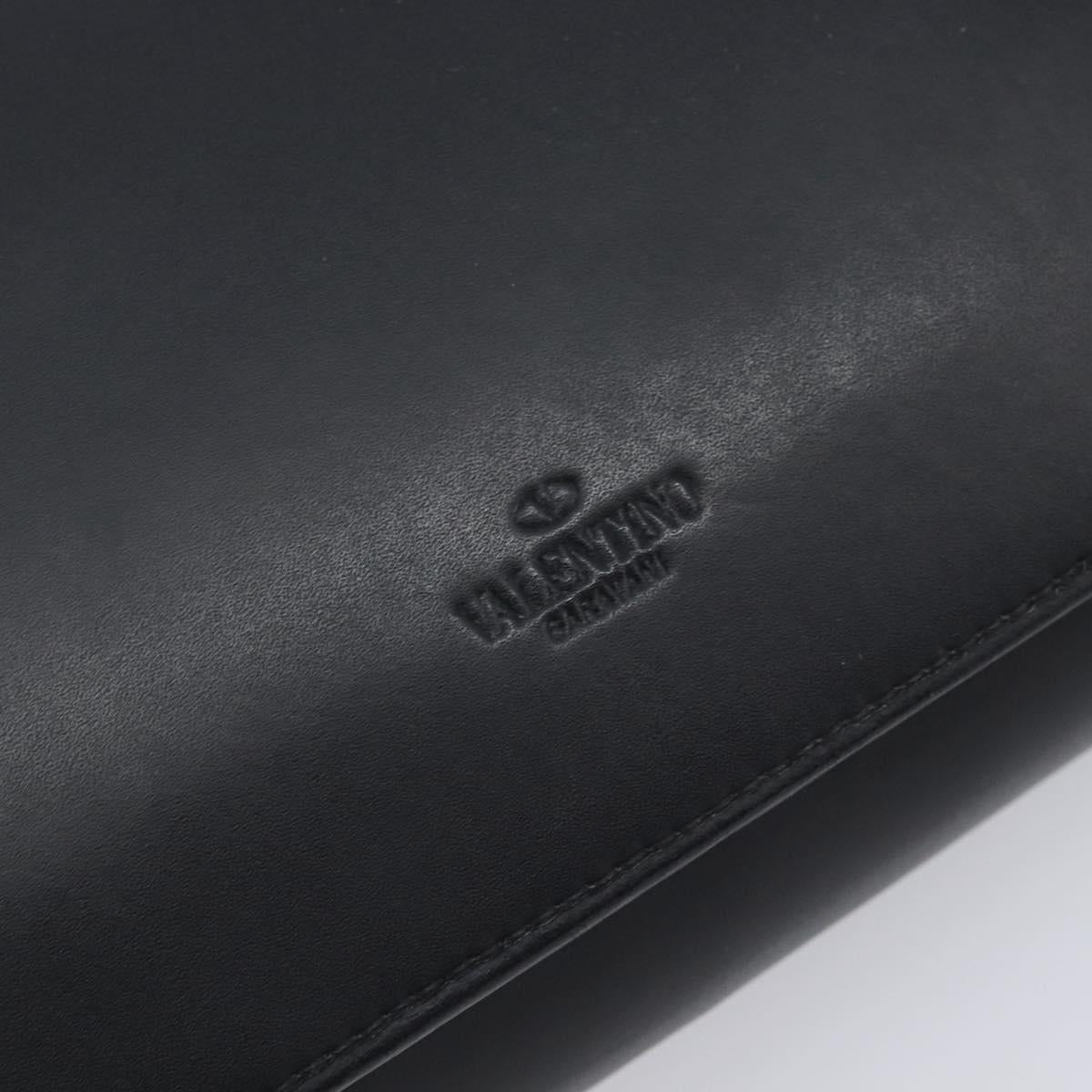 Valentino Clutch Bag Leather Black Silver Auth BA16865