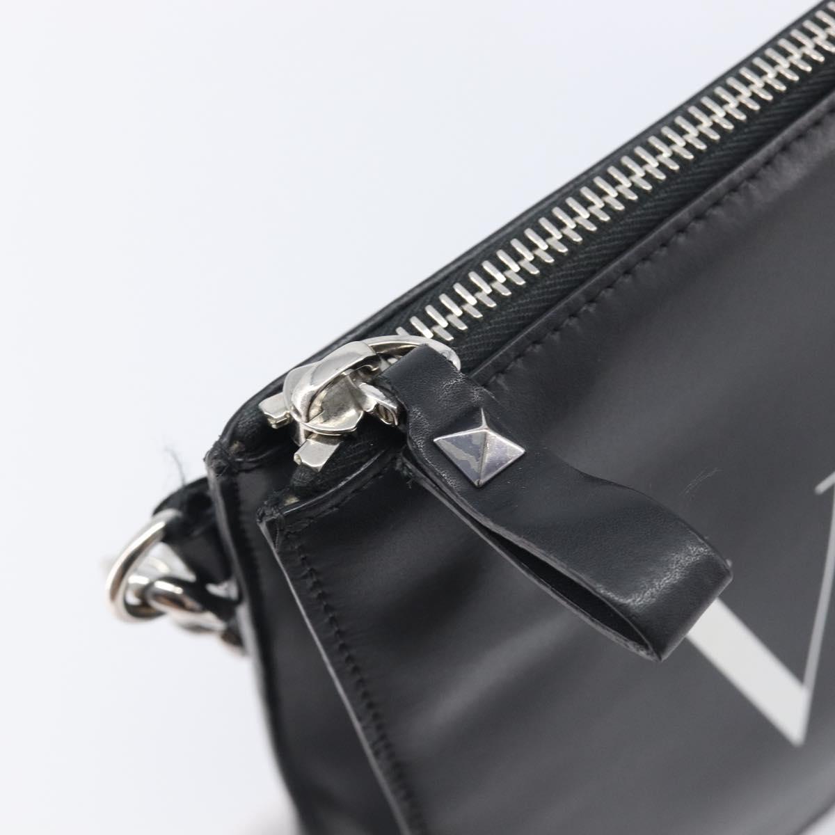 Valentino Clutch Bag Leather Black Silver Auth BA16865