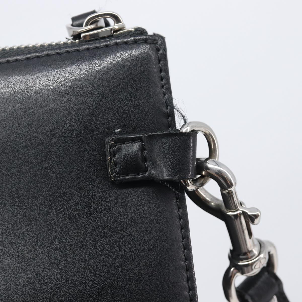 Valentino Clutch Bag Leather Black Silver Auth BA16865