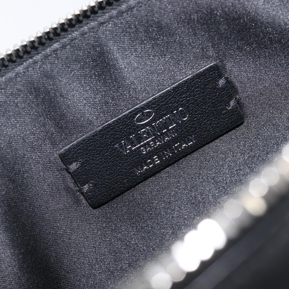 Valentino Clutch Bag Leather Black Silver Auth BA16865