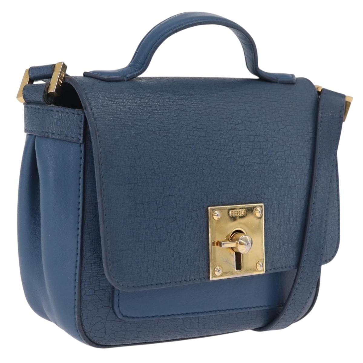 FENDI Hand Bag Leather 2way Blue Gold Tone 8M0321 Auth BA16869
