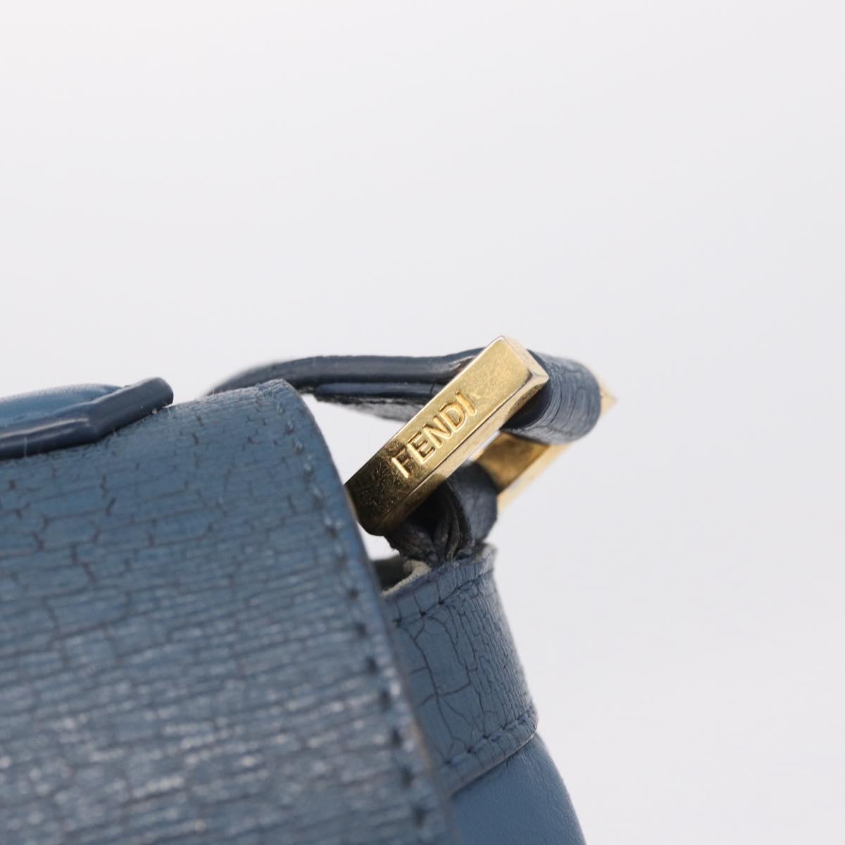 FENDI Hand Bag Leather 2way Blue Gold Tone 8M0321 Auth BA16869