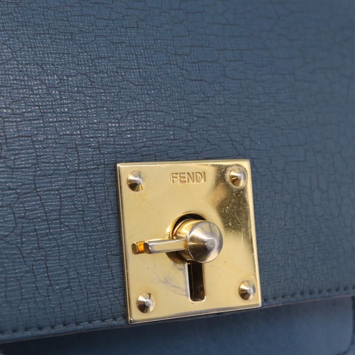 FENDI Hand Bag Leather 2way Blue Gold Tone 8M0321 Auth BA16869