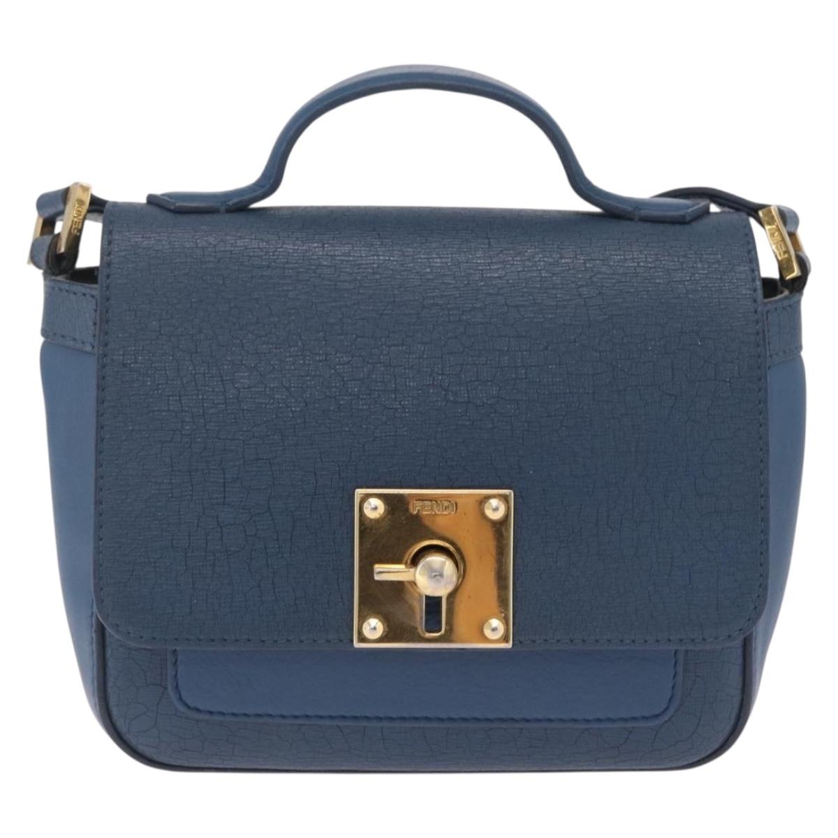 FENDI Hand Bag Leather 2way Blue Gold Tone 8M0321 Auth BA16869