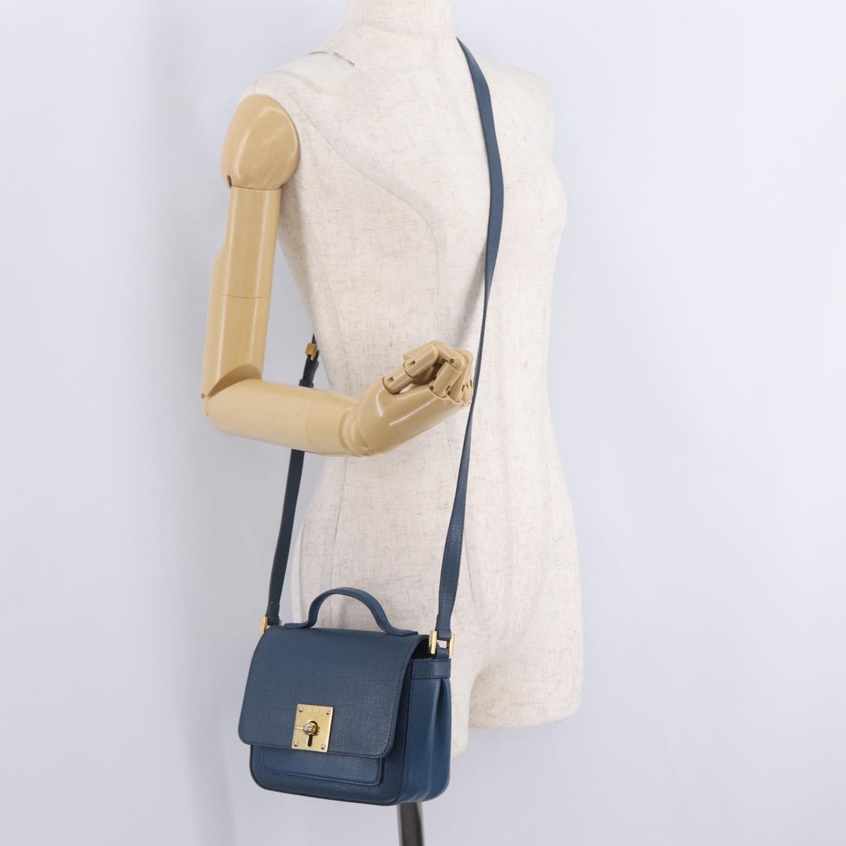 FENDI Hand Bag Leather 2way Blue Gold Tone 8M0321 Auth BA16869