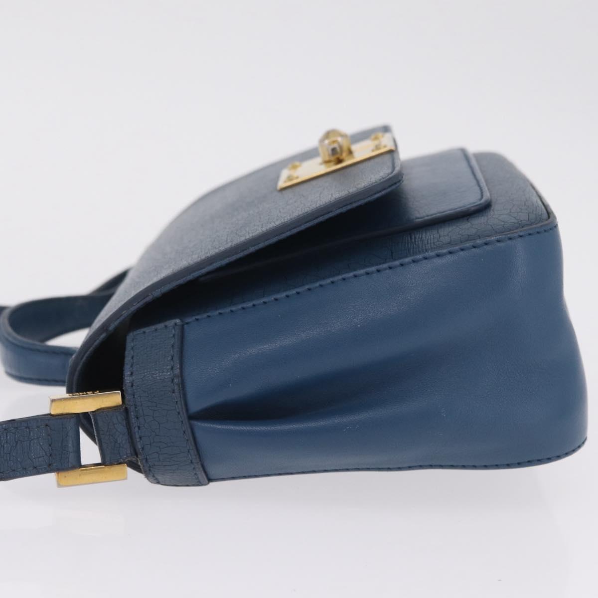 FENDI Hand Bag Leather 2way Blue Gold Tone 8M0321 Auth BA16869