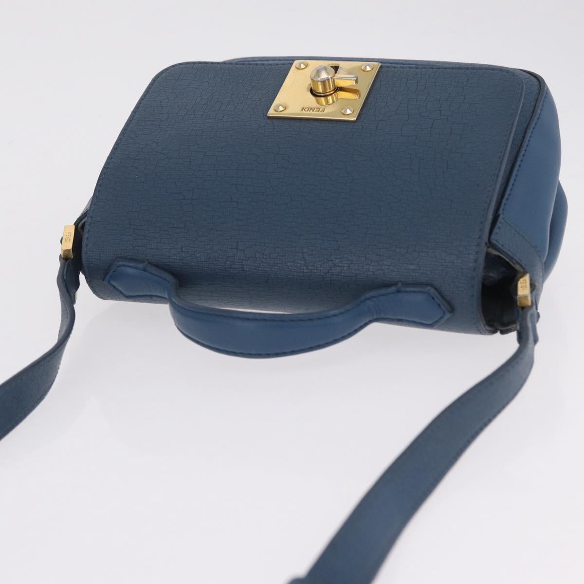 FENDI Hand Bag Leather 2way Blue Gold Tone 8M0321 Auth BA16869