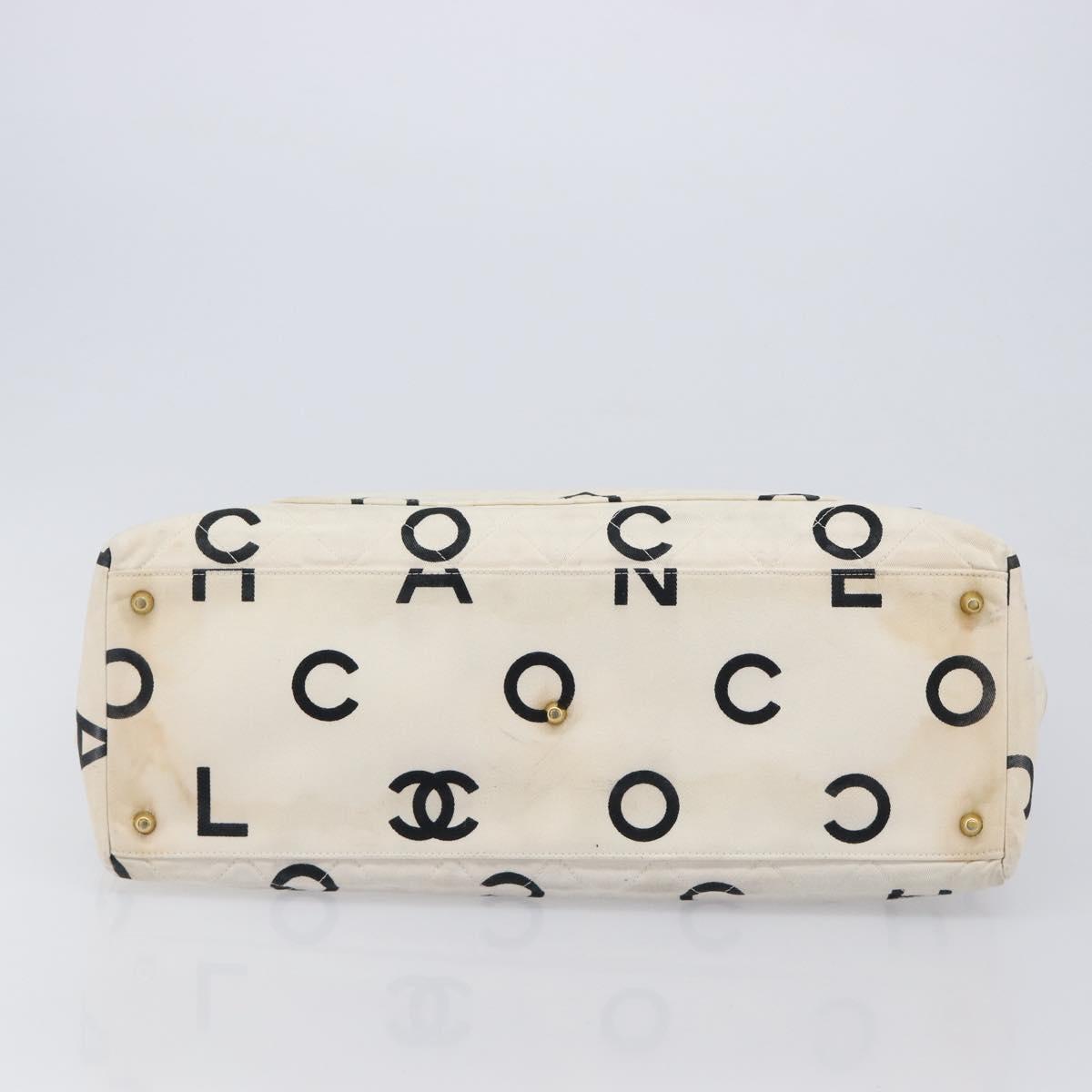 CHANEL Matelasse Tote Bag Canvas White Gold Tone CC Auth BA16870