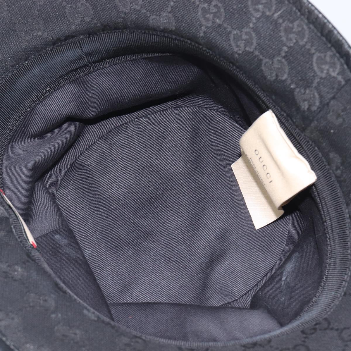 GUCCI GG Canvas Bucket Hat Black Gold Tone 576587 Auth BA16873V