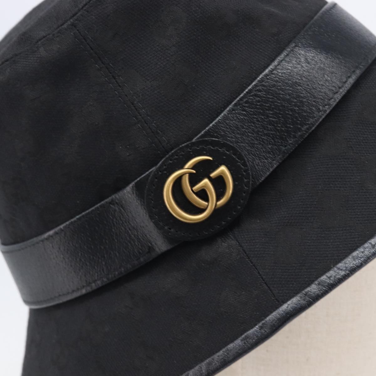 GUCCI GG Canvas Bucket Hat Black Gold Tone 576587 Auth BA16873V