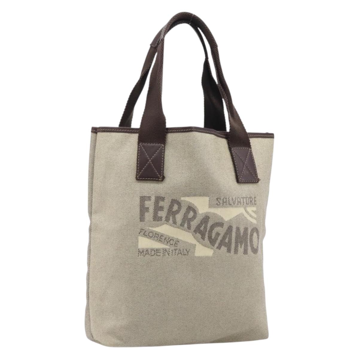 Salvatore Ferragamo Hand Bag Coated Canvas Gray Auth BA16876
