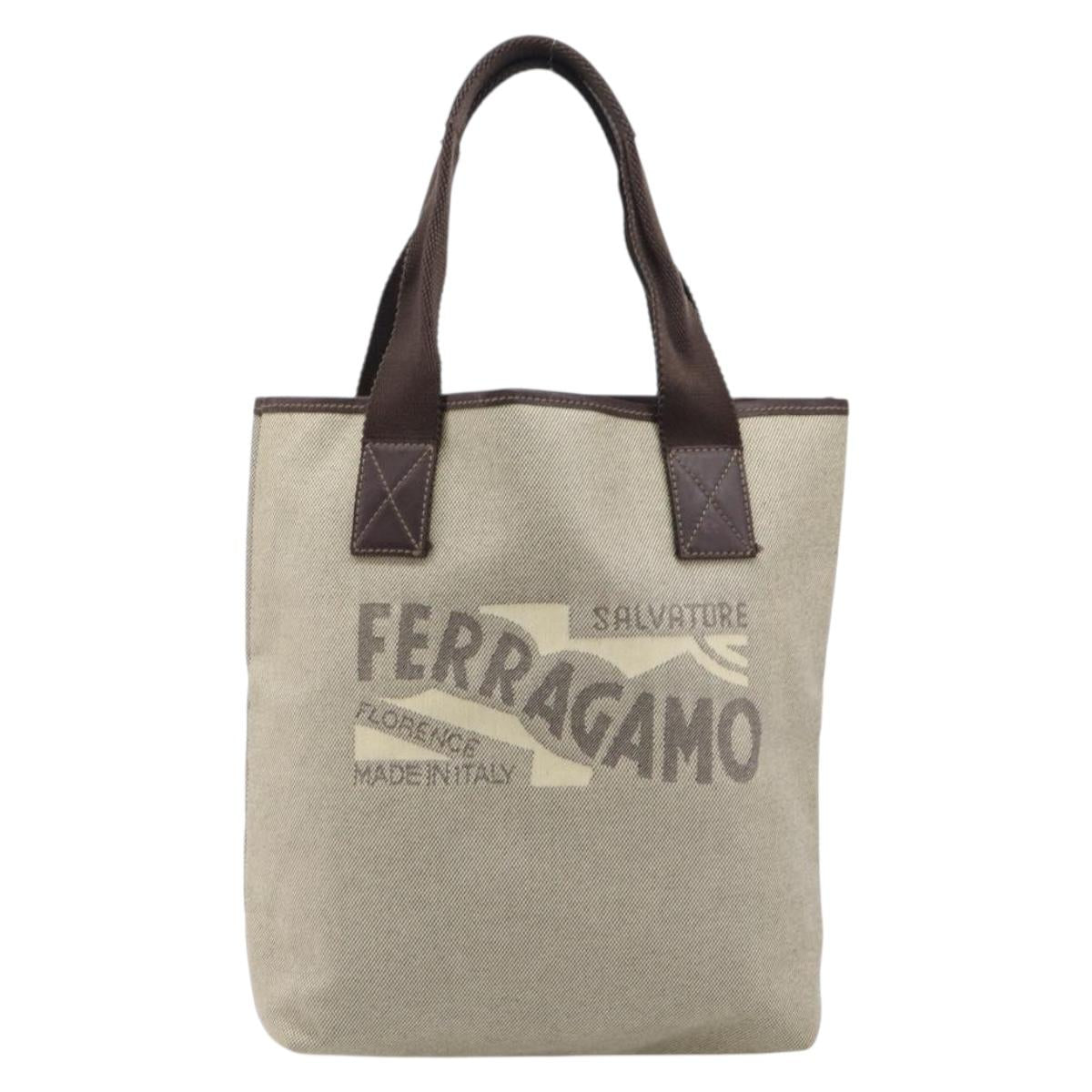 Salvatore Ferragamo Hand Bag Coated Canvas Gray Auth BA16876
