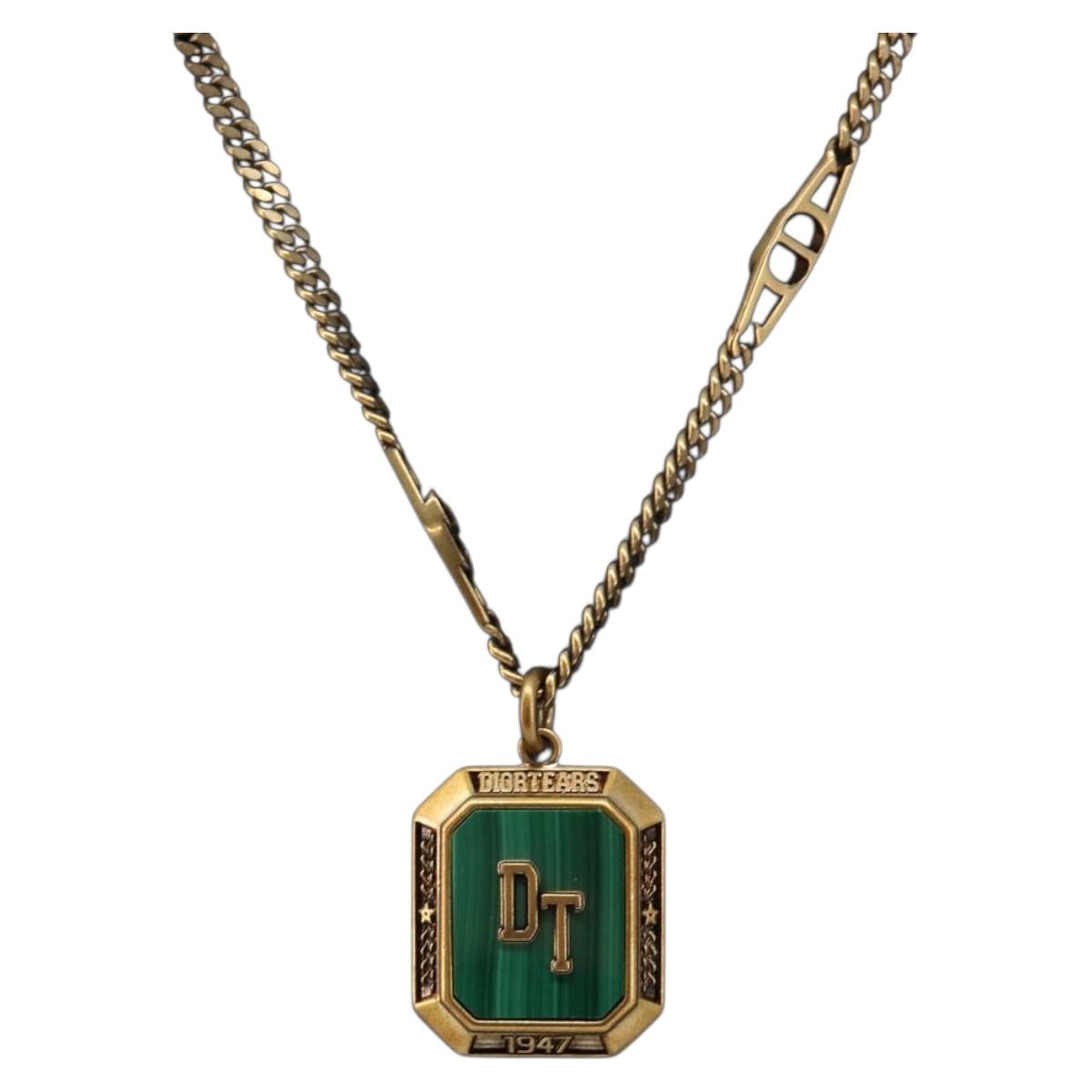 Christian Dior Necklace Metal Gold Tone Green Auth BA16879V