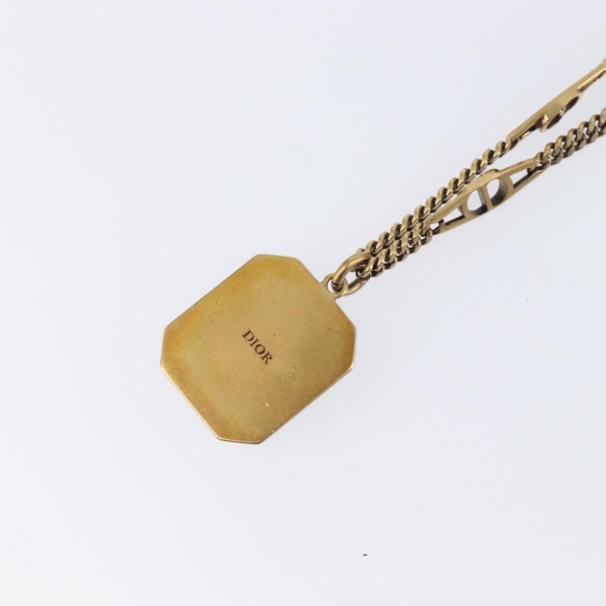 Christian Dior Necklace Metal Gold Tone Green Auth BA16879V