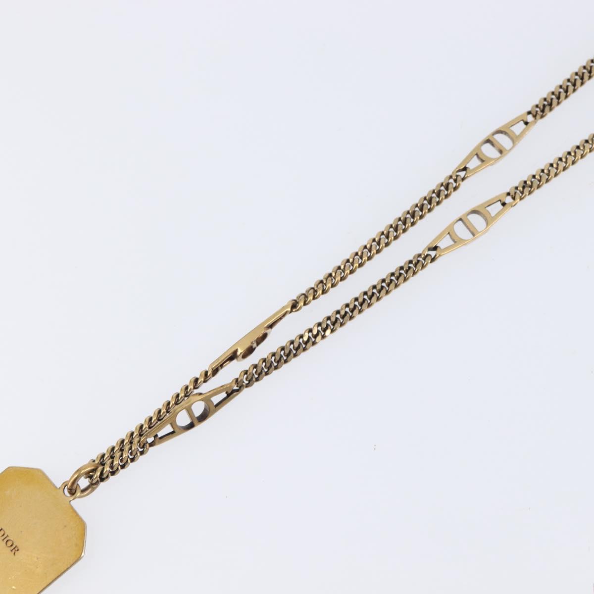 Christian Dior Necklace Metal Gold Tone Green Auth BA16879V